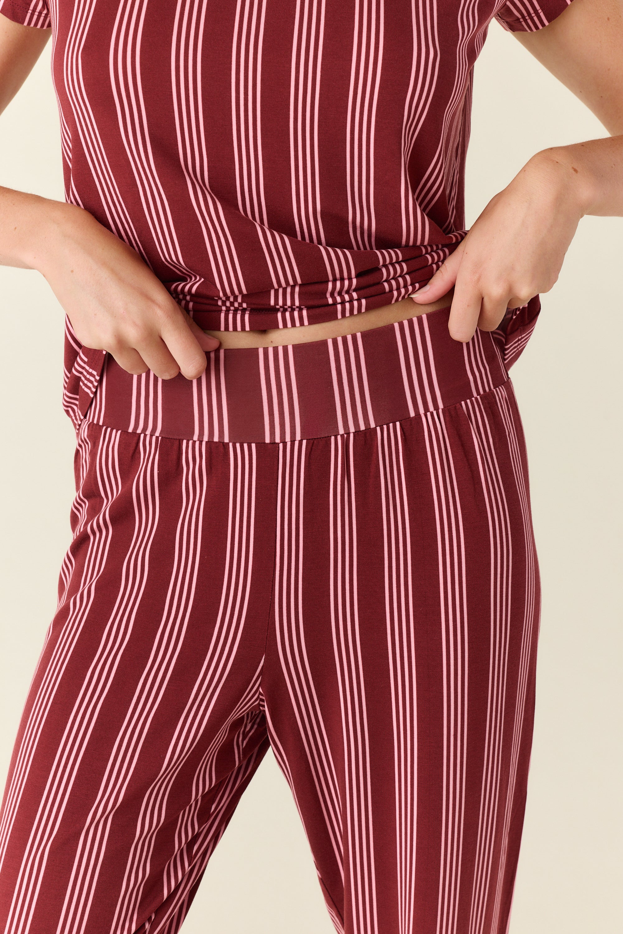 Olivia TENCEL™ Lyocell PJ Set in Bordeaux Stripe