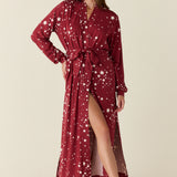 Skyler Cloud Jersey Banded Long Robe in Ruby Stars