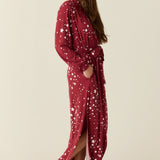 Skyler Cloud Jersey Banded Long Robe in Ruby Stars