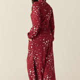 Skyler Cloud Jersey Banded Long Robe in Ruby Stars