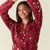 Skyler Cloud Jersey Banded Long Robe in Ruby Stars