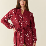 Skyler Cloud Jersey Banded Long Robe in Ruby Stars