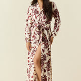 Skyler Cloud Jersey Banded Long Robe in Mulberry Floral
