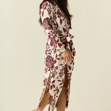 Skyler Cloud Jersey Banded Long Robe in Mulberry Floral