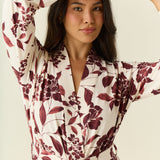 Skyler Cloud Jersey Banded Long Robe in Mulberry Floral