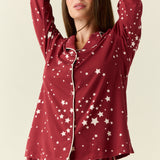 Winter Cloud Jersey PJ Set in Ruby Stars