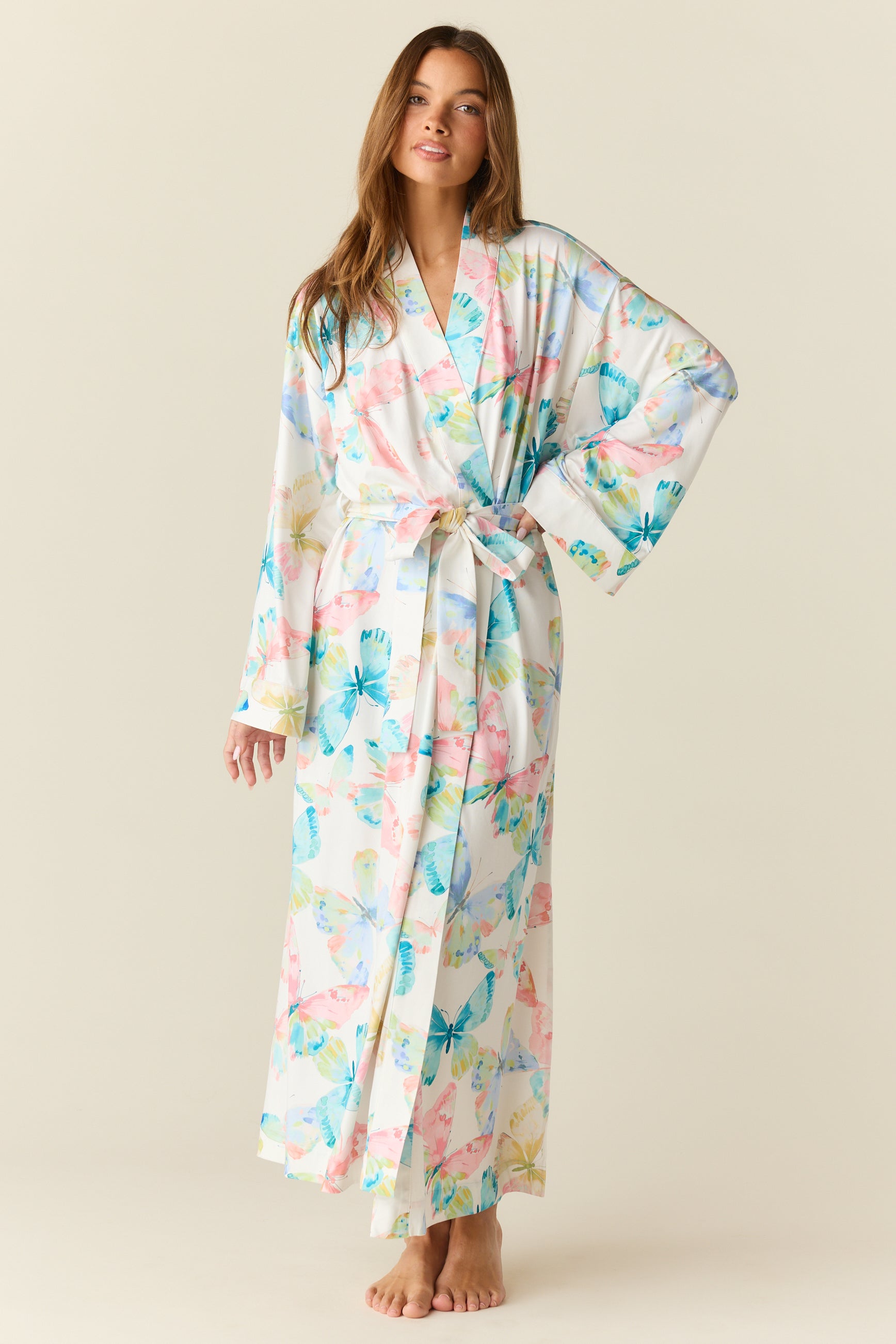 Kaia Cloud Jersey Kimono Robe Butterfly Bloom