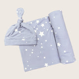 Swaddle & Beanie | Light Blue Stars