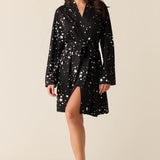 Meadow Cloud Jersey Classic Short Robe in Black Stars