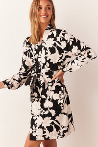 QUINN BANDED SHORT ROBE | IVORY FLORAL