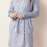 Quinn Banded Short Robe | Light Blue Stars