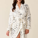 Quinn Banded Short Robe | White Stars