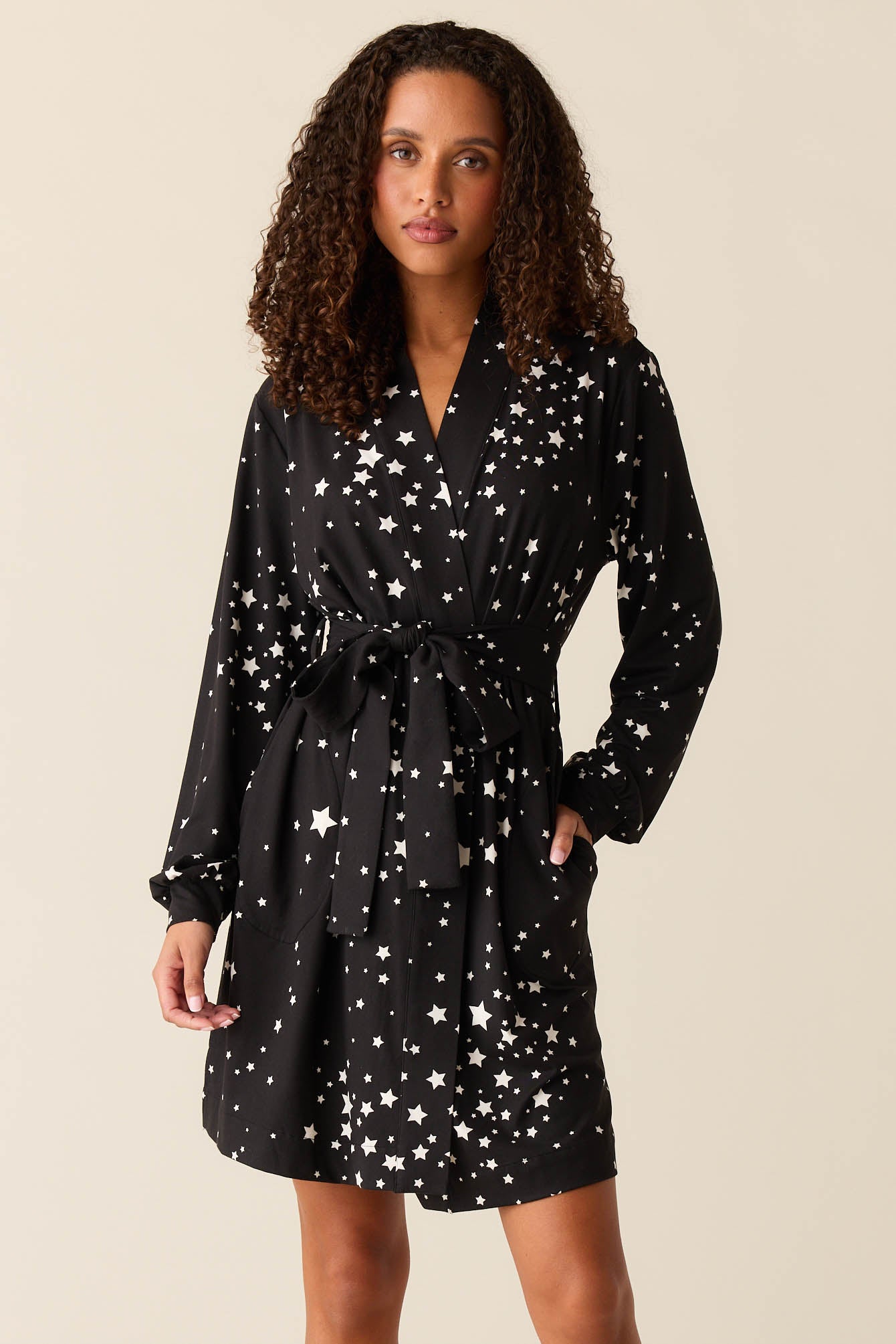 Quinn Cloud Jersey Banded Short Robe Stars