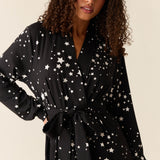Quinn Banded Short Robe | Black Stars