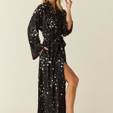 Kaia Cloud Jersey Kimono Robe in Black Stars