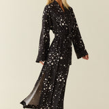 Kaia Cloud Jersey Kimono Robe in Black Stars