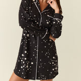 Kara Cloud Jersey Boyfriend Shirt in Black Stars