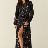 Skyler Cloud Jersey Banded Long Robe in Black Stars