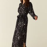 Skyler Cloud Jersey Banded Long Robe in Black Stars
