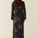 Skyler Cloud Jersey Banded Long Robe in Black Stars