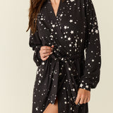 Skyler Cloud Jersey Banded Long Robe in Black Stars