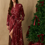 Skyler Cloud Jersey Banded Long Robe in Ruby Stars