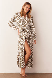 SKYLER BANDED LONG ROBE | SAGE ZEBRA