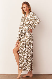 SKYLER BANDED LONG ROBE | SAGE ZEBRA