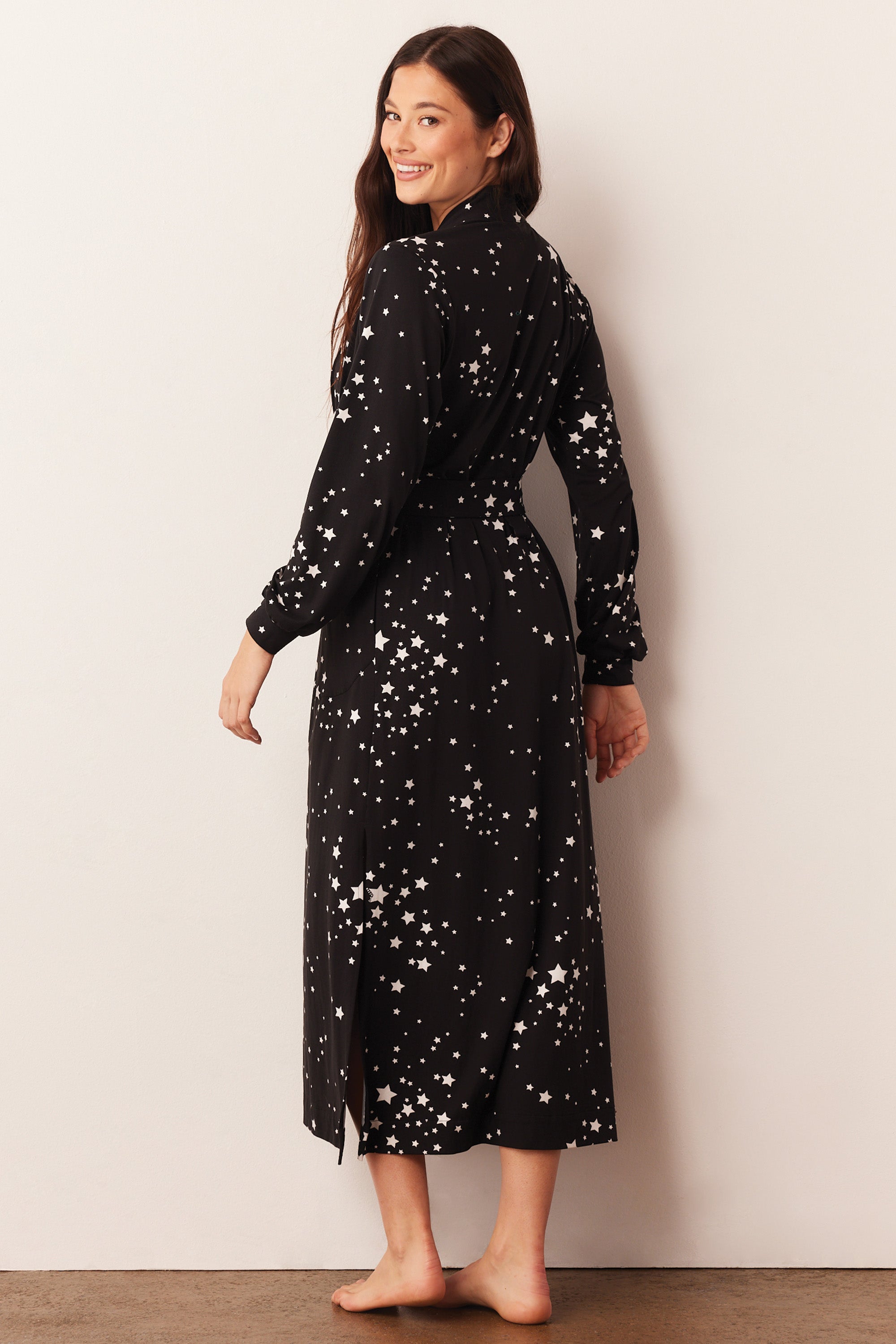 Load image into Gallery viewer, SKYLER BANDED LONG ROBE | BLACK STARS
