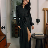 Skyler Banded Long Robe | Solid Black