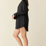 Daniela Luxe Satin Boyfriend Shirt in Black