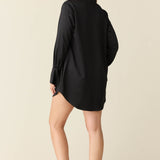 Daniela Luxe Satin Boyfriend Shirt in Black