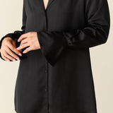 Daniela Luxe Satin Boyfriend Shirt in Black