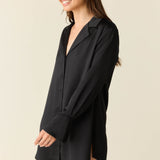 Daniela Luxe Satin Boyfriend Shirt in Black