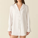 Daniela Luxe Satin Boyfriend Shirt in Blanc