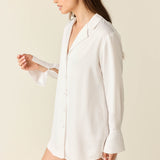 Daniela Luxe Satin Boyfriend Shirt in Blanc