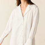 Daniela Luxe Satin Boyfriend Shirt in Blanc