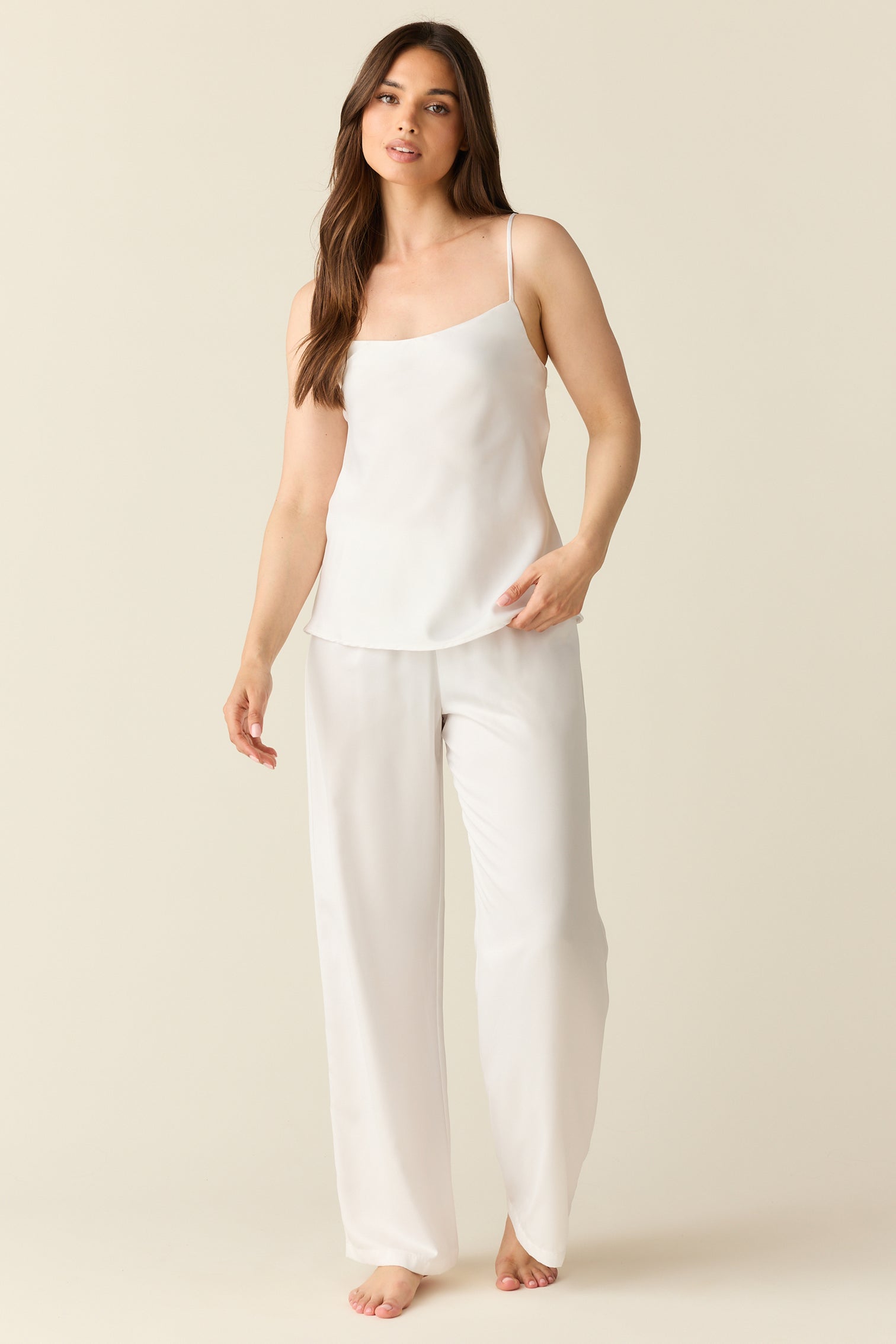Pajama Set White Silk Cami Set Women Silk Camisole Pajama Set V