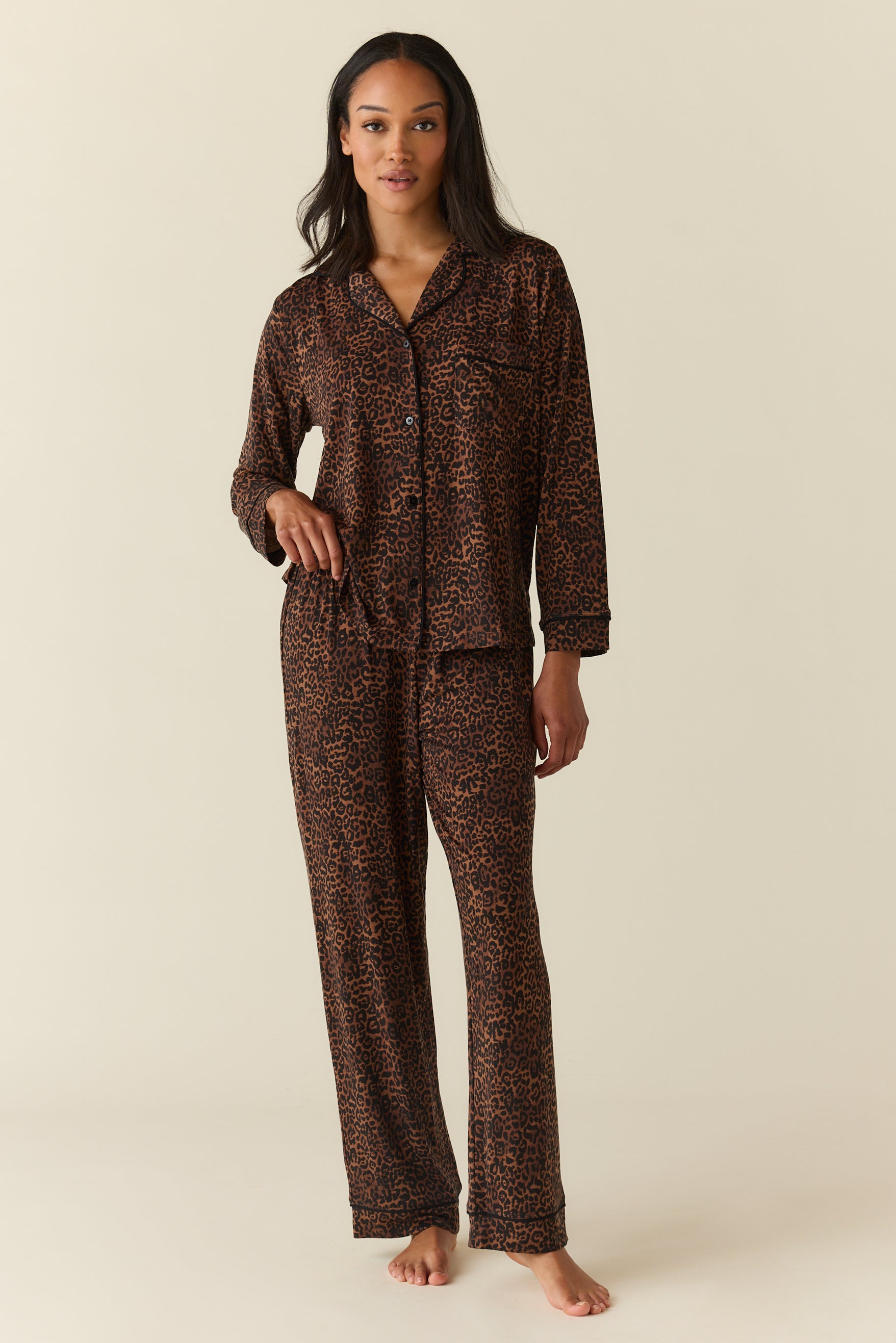 Aria TENCEL™ Lyocell Long PJ Set Espresso Leopard