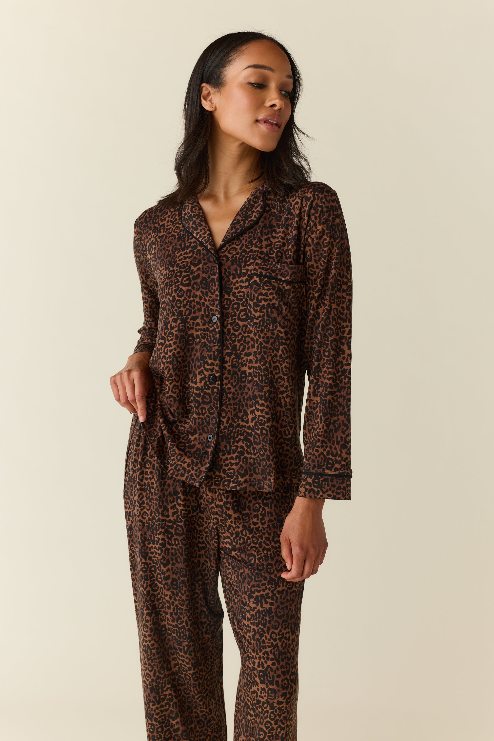 Aria TENCEL™ Lyocell Long PJ Set in Espresso Leopard
