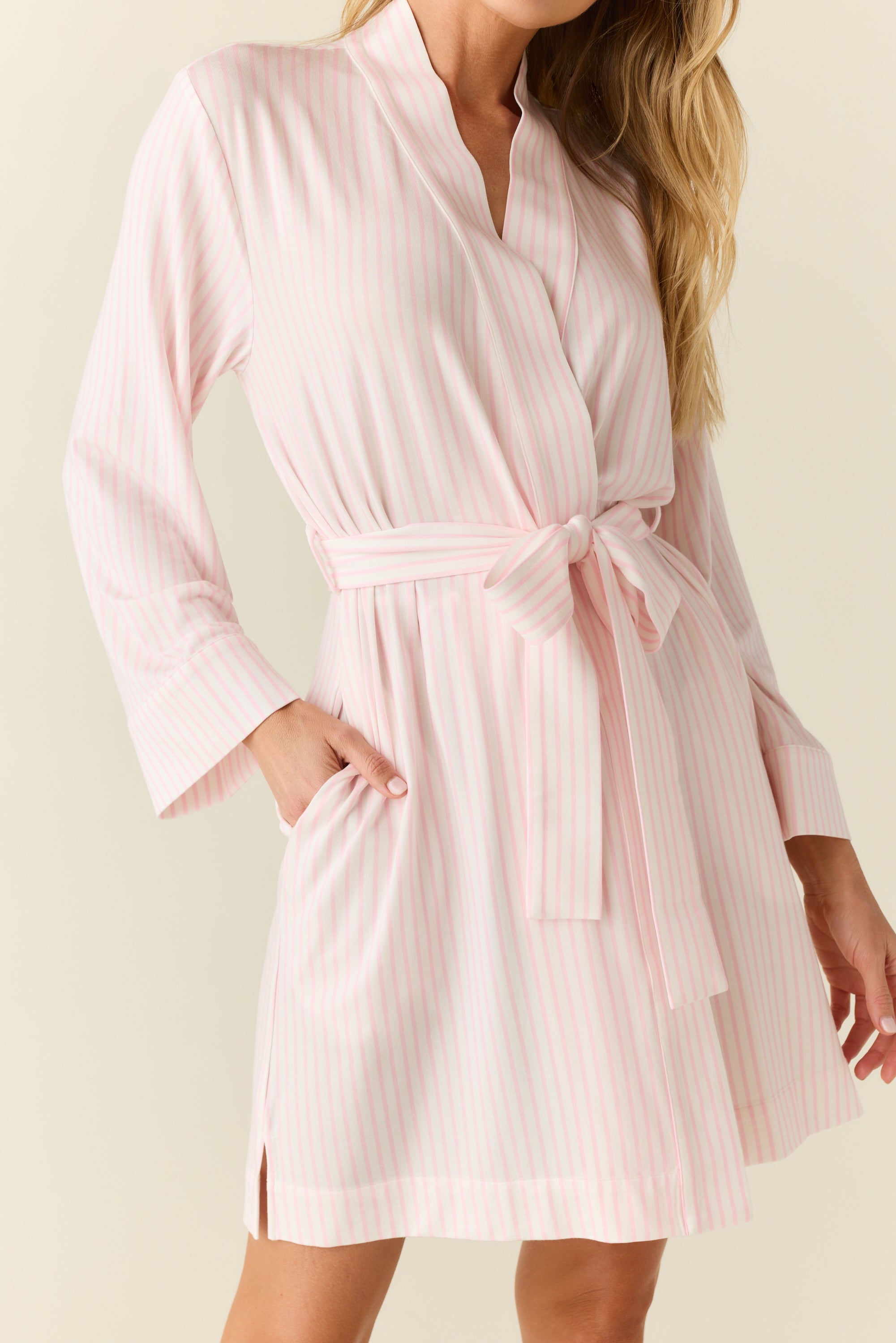 Ayla TENCEL™ Lyocell Short Robe in Pink Stripe