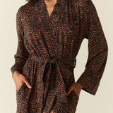 Ayla TENCEL™ Lyocell Short Robe in Espresso Leopard