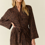 Eden TENCEL™ Lyocell Long Robe in Espresso Leopard