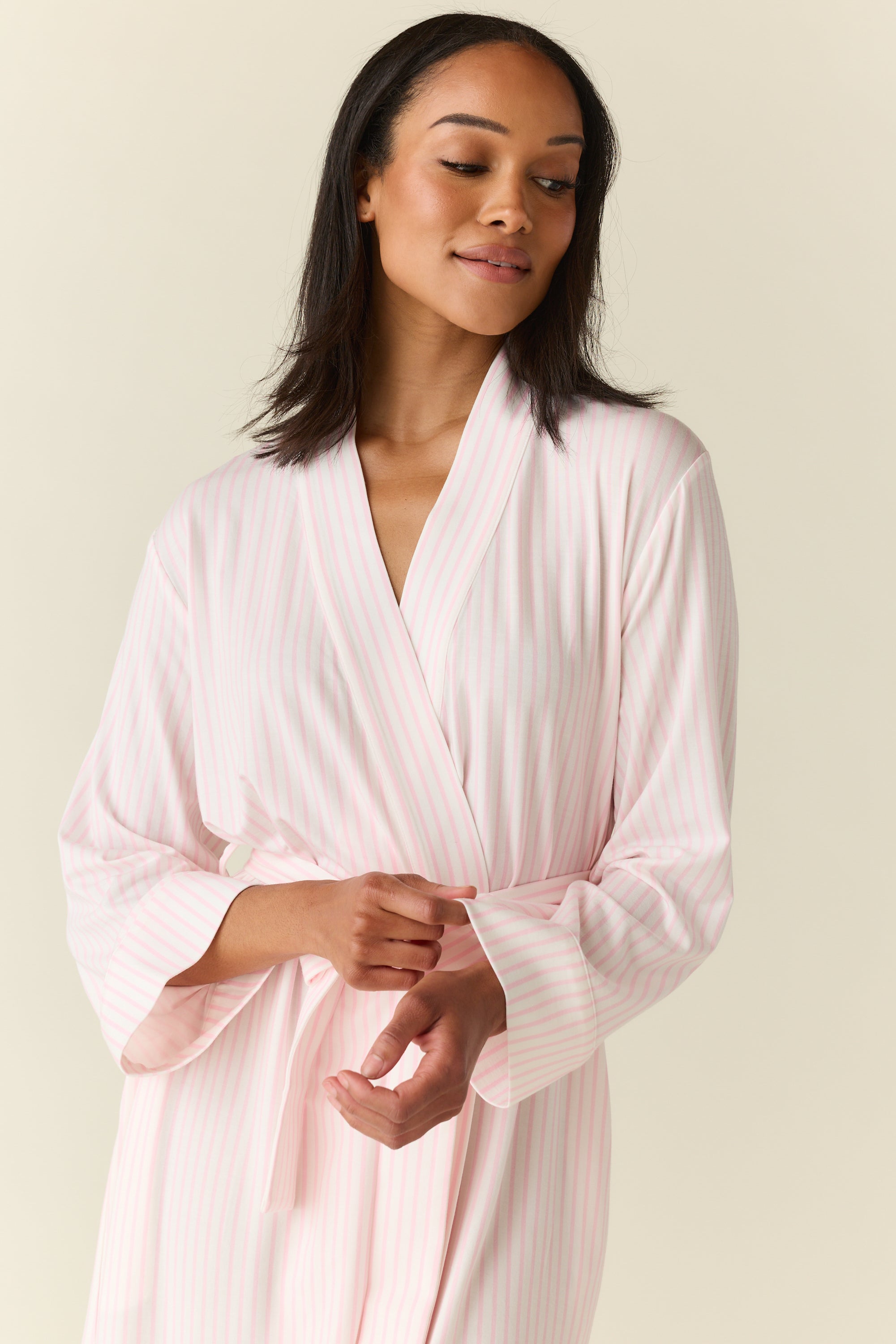 Eden TENCEL™ Lyocell Long Robe in Pink Stripe