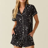 Maren Cloud Jersey PJ Set in Black Stars