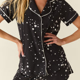 Maren Cloud Jersey PJ Set in Black Stars