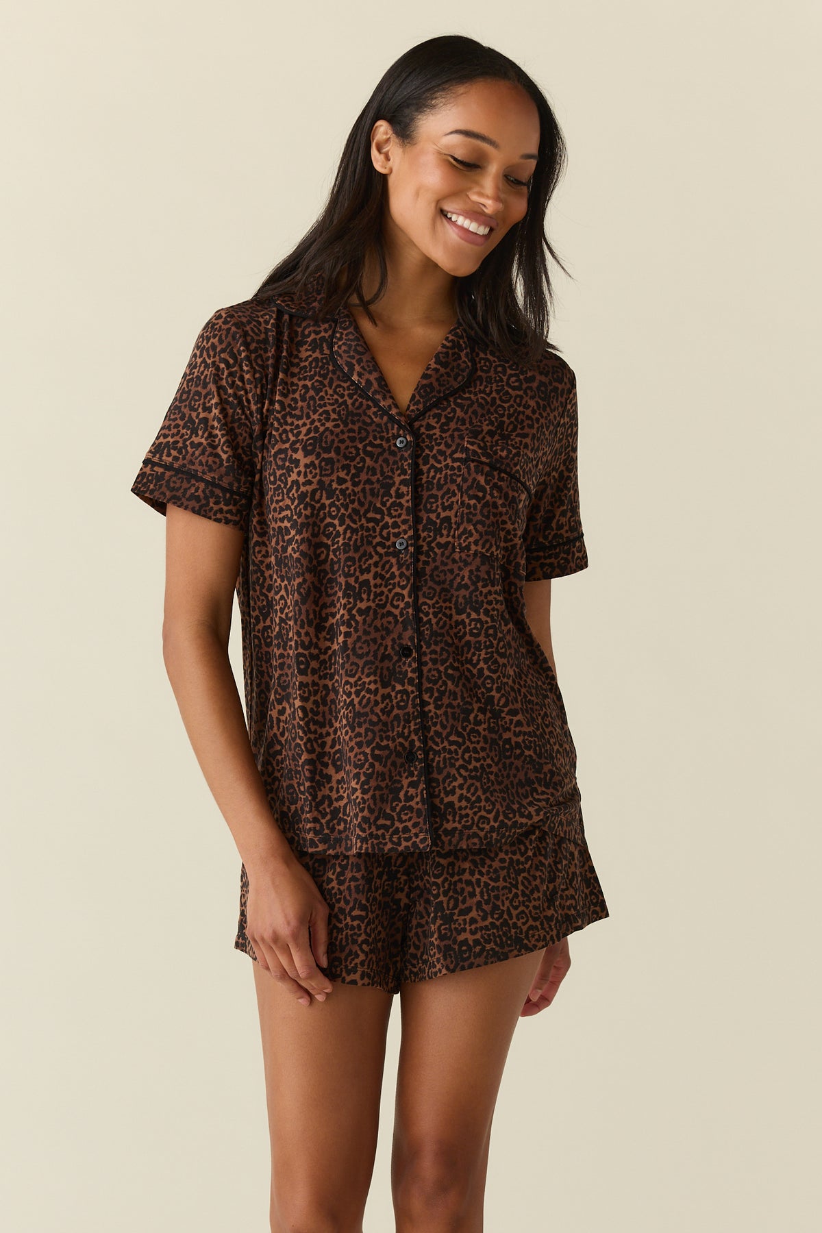 Mila TENCEL™ Lyocell Short PJ Set Espresso Leopard