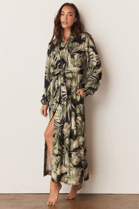 SKYLER BANDED LONG ROBE | MIDNIGHT PALMS