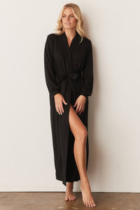 SKYLER BANDED LONG ROBE | SOLID BLACK
