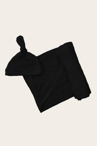 Swaddle & Beanie | Solid Black